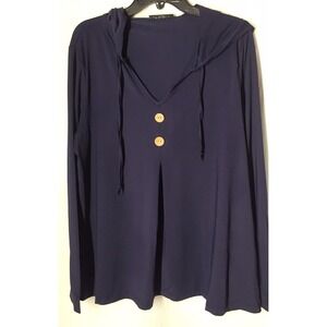 LoveU.Dear 1xl Plus Woman Pull Over Hoodie Blue Long Sleeve Double Upper Button